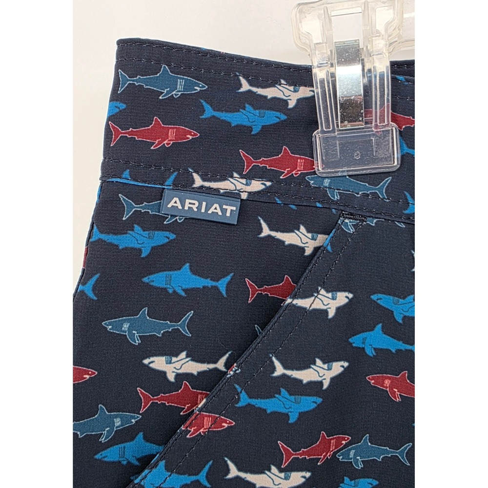 Ariat Mens Size 32 AriatTek Shark Print Navy Blue Performance Stretch Shorts - Picture 3 of 9